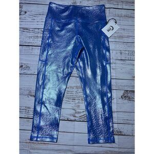 Zyia Active Blue Metallic Mermaid Leopard SZ 6/8 Athletic Leggings Workout Pants